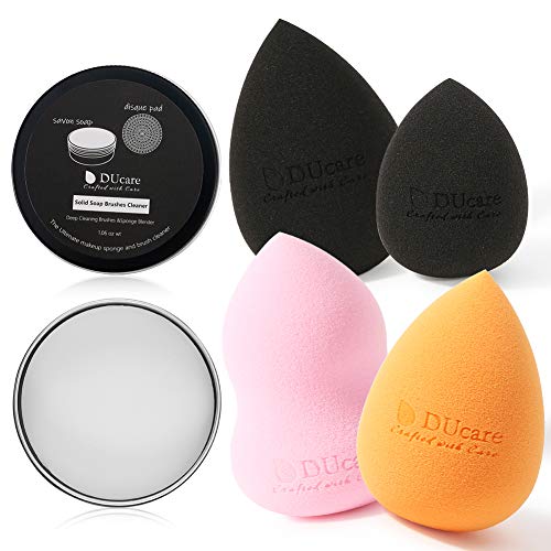 Product Cover DUcare Makeup Sponges 4Pcs & Makeup Spong Cleaner- Foundation Blending Sponge and Solid Soap Cleanser for Liquid Cream and Powder Easy to Clean Makeup Sponges
