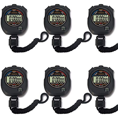 Product Cover Pgzsy 6 Pack Multi-Function Electronic Digital Sport Stopwatch Timer, Large Display with Date Time and Alarm Function,Suitable for Sports Coaches Fitness Coaches and Referees