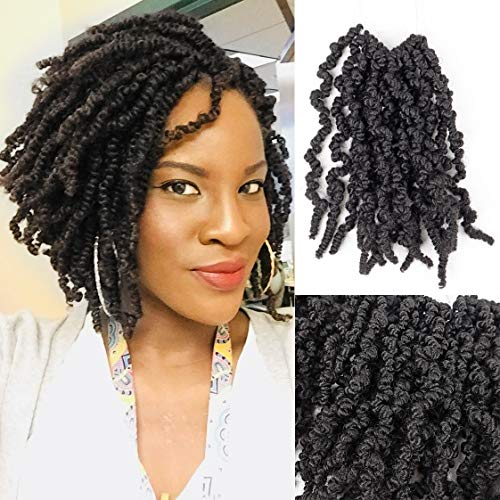 Product Cover 6 Packs Short Spring Twist Hair 10 inch Curly Spring Pre-twisted Braids Synthetic Crochet Hair Extensions Pre-Twisted Passion Twists Crochet Braids (10inch, 1B)