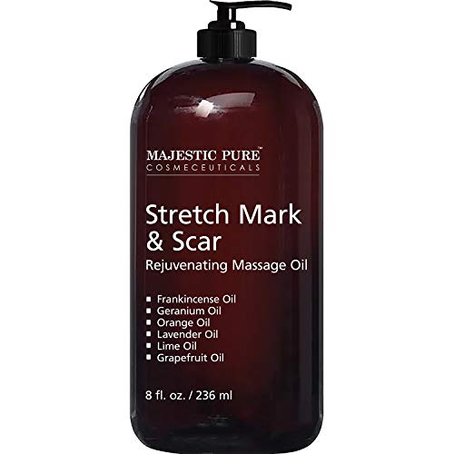 Product Cover Stretch Mark and Scar Rejuvenating Massage Oil By Majestic Pure, for Softer & Smoother Skin - Visibly Reduces Appearances of Scars and Stretch Marks - 8 fl oz