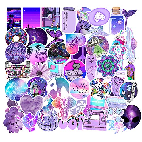 Product Cover Vsco Stickers for Water Bottles, 50 Pack Waterproof Laptop Stickers Trendy Aesthetic Stickers for Guitar, Laptop, Luggage, Skateboard, Stickers for Kids, Girls,Teens (Purple)