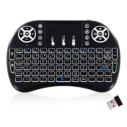 Product Cover Small Wireless Keyboard for Computer - Mini Backlit TV Keyboard, JUNWER 2.4Ghz QWERTY Keyboard for PC/Laptop/Xbox/ PS3, Black