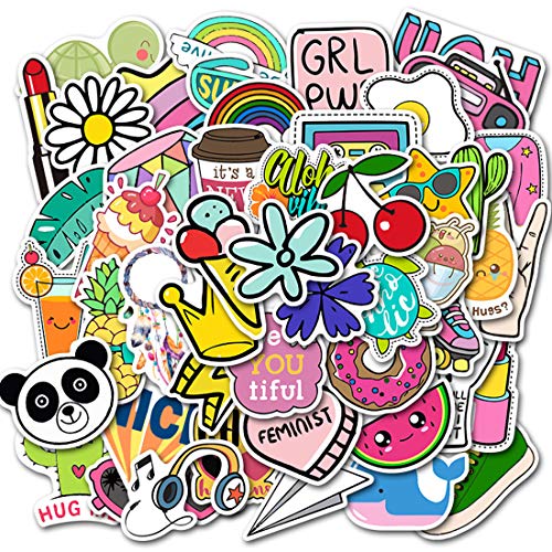 Product Cover Vsco Stickers for Teen Girls 50 Pack Water Bottle Stickers Vinyl Laptop Stickers for Kids Trendy Cute Computer Skateboard Stickers Waterproof