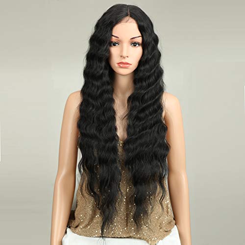 Product Cover DÉBUT Lace Front Wigs 30 inches Water Wave Super Long Wigs 5% Brazilian Virgin Human Hair and 95% Heat Resistant Synthetic Blend Wig 240g 6 inches Lace Parting (Natural Black)