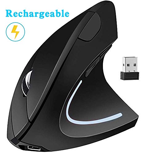 Product Cover Vertical Wireless Mouse Rechargeable Ergonomic Mouse 2.4GHz Vertical Optical Mouse, Adjustable DPI 800/1200 /1600, 6 Buttons, Provides Better Performance for PC, Desktop, Laptop and MacBook, Black
