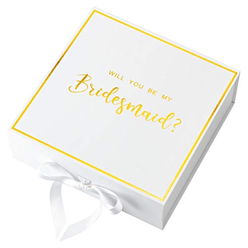 Product Cover Crisky White Bridesmaid Proposal Box with Gold Foiled Text | Set of 1 Empty Boxes | Perfect for Will You Be My Bridesmaid Gift and Wedding Present