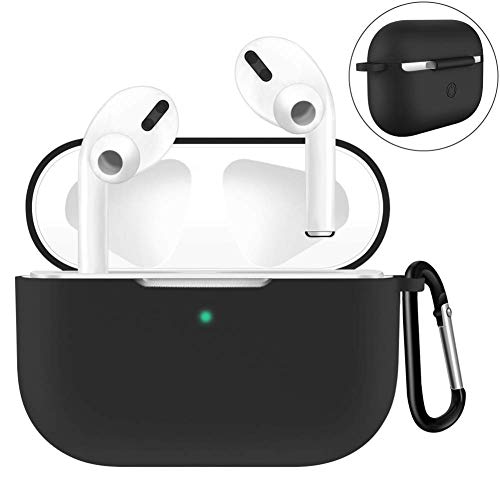 Product Cover GEVO Silicone Protective Case for Airpods Pro, Alquar 360° Protection, Scratch & Shock Resistant Silicone Case with Anti-Lost Nonslip Carabiner Replacement for Beats Airpods Pro-Black