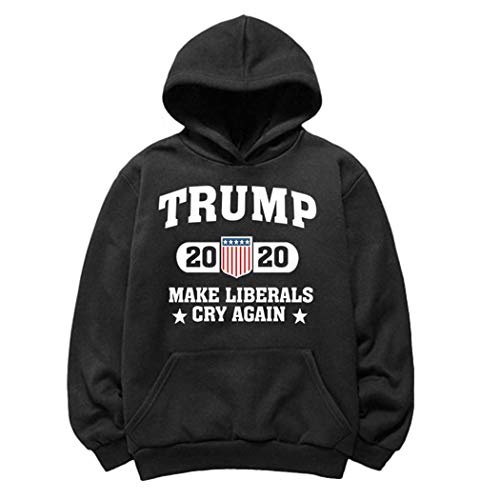 Product Cover Whatyiu Men Women 2020 Trump Make Liberals Cry Again Print Hoodie Long Sleeve Front Pockets Sweatshirt Black