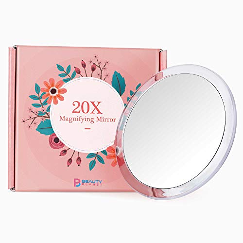 Product Cover Updated 2020 Version, 5Inch, 20X Magnifying Mirror with Three Suction Cups, Use for Makeup Application, Tweezing, and Blackhead/Blmish Removal. (5inches, Silver)