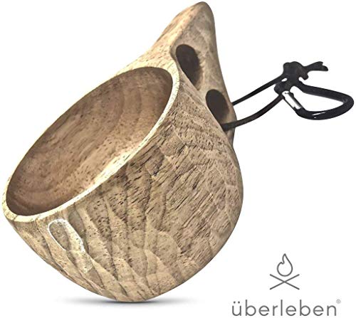 Product Cover überleben Dursten Kuksa | Wood Camp Mug | Lightweight & Eco-Friendly | Traditional Wooden Cup with Carabiner | Bushcraft or Camping | Leather Lanyard | 12 Oz