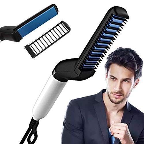Product Cover ZIZLY Multifunctional Beard Hair Straightener Comb for Men Curly Hair Straightening Quick Hair Styling Comb for Natural Side Hair Detangling with Detachable Safe Comb, Adjustable Temperature Comb