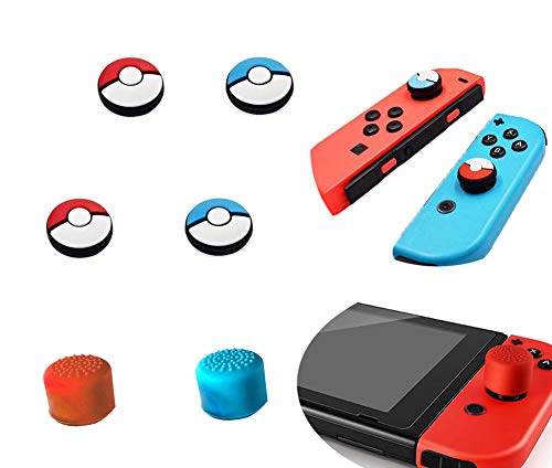 Product Cover Jamont Gaming Rubber Thumb Cover Compatible Switch Lite  Joycon Controllers Button Stick, Switch Analog Thumb Joy Con Joystick Thumbstick Grip Skin Cap, Red Blue Switch Caps