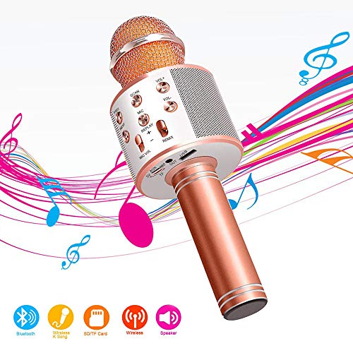 Product Cover Wireless Bluetooth Karaoke Microphone,4 in 1 Portable Handheld Mic Speaker for Company Meeting Kids Home KTV Party,Compatible with Android & iOS，Perfect Birthday & Christmas Gift(Rose Gold)