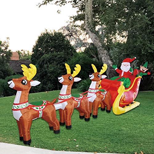 Product Cover GOOSH Christmas12 Foot Inflatable Santa Reindeer Sled Outdoor Decoration Claus LED Lights Indoor Lawn Decoration - Cute Fun Xmas Blow Up Yard Decorations