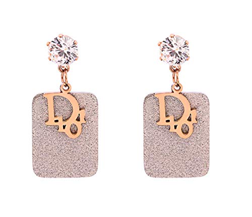 Product Cover 14K Rose Gold Plated Vintage Dangle Initial Charms Earrings Kpop Crystal Letter Studs Swarovski Rhinestones Hoops for Women Girls (2)