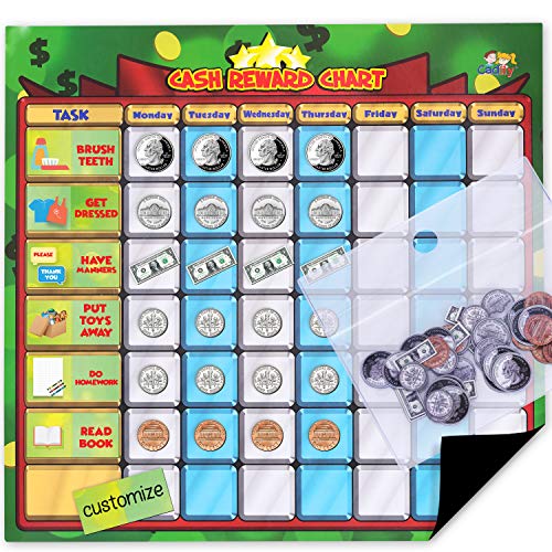 Product Cover Cadily Cash Reward Chart. Magnetic Chore Chart for Kids. It's A Chore Chart Kids Love to Use for Money Games. Rewards Good Behavior & Responsibility (Magnetic Back Hanging)
