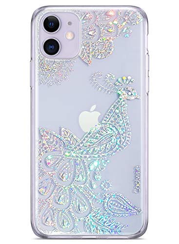Product Cover Coolwee Clear Glitter iPhone 11 Case Thin Flower Slim Cute Crystal Peacock Bling Women Girls Floral Plastic Hard Back Soft TPU Bumper Protective Cover for Apple iPhone 11 Mandala Henna Sparkle