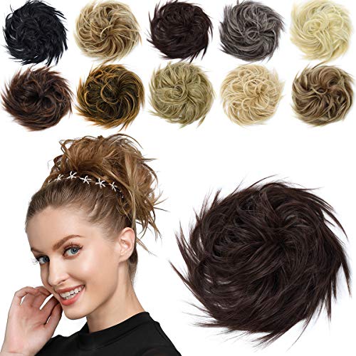 Product Cover EMERLY Messy Bun Hair Piece Tousled Hair Bun Extensions Synthetic Chignon HairPieces Scrunchies for Women Wavy Donuts Updo Hair Pieces Medium Brown