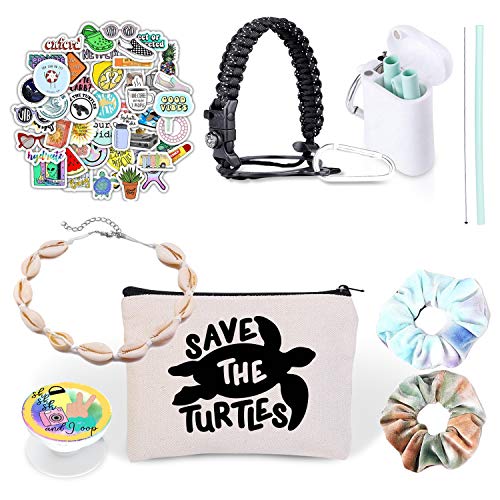 Product Cover VSCO Girl Stuff - Flask Stickers, Reusable Straw & Teen Accessories Kit in a Cosmetic Bag