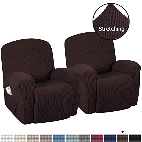 Product Cover H.VERSAILTEX Stretch Recliner Slipcovers Durable Soft High Stretch Jacquard Sofa Furniture Cover Form Fit Stretch Stylish Recliner Cover/Protector (2 Pack Recliner, Chocolate)