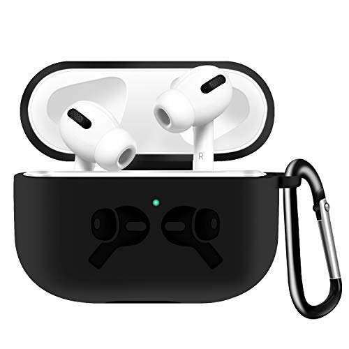 Product Cover Innens Compatible Airpods Pro Case 2019, Silicone Case Cover with Keychain for Airpods Pro 3 Gen 2019, Support Wireless & Wired Charging, Front LED Visible (Black-Soft Silicone)