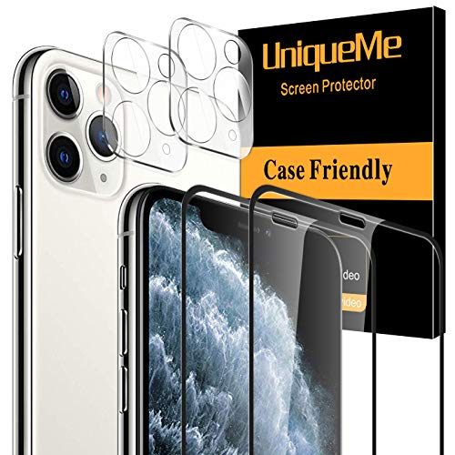 Product Cover [ 4 Pack] UniqueMe 2 Pack Tempered Glass Screen Protector +2 Pack Tempered Glass Camera Lens Protector for iPhone 11 Pro Max 6.5