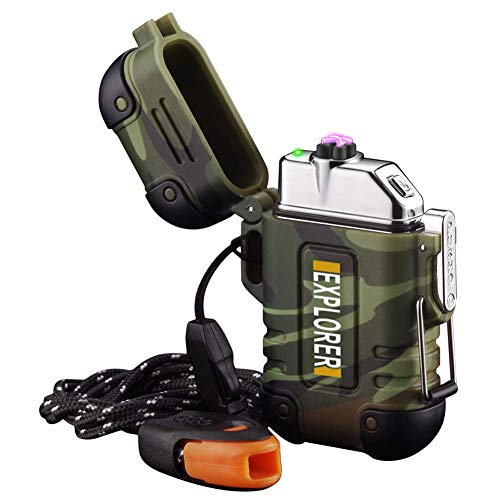 Product Cover Arc Lighter Outdoor Waterproof Windproof Plasma Lighter Rechargeable USB Electric Lighters with Emergency Whistle for Camping,Adventure,Survival Tactical (Camouflage)