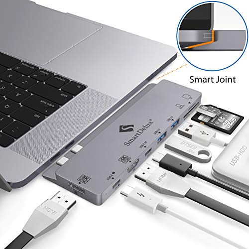 Product Cover SmartDelux USB C Hub Adapter - 8-in-1 USB-C Hub for MacBook Pro & MacBook Air - 2 4K HDMI Ports, USB-C PD Port, USB-C Port, 2 USB 3.0 Ports, SD & Micro SD Card Readers - USB-C-Hub & Case