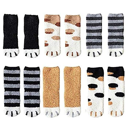 Product Cover TUOLE 6 Pairs Socks Fluffy Cozy Slipper Socks, Winter Warm Plush Cat Claw Cozy Slipper Sock Soft Sleeping Socks for Women Girls Christmas Gifts