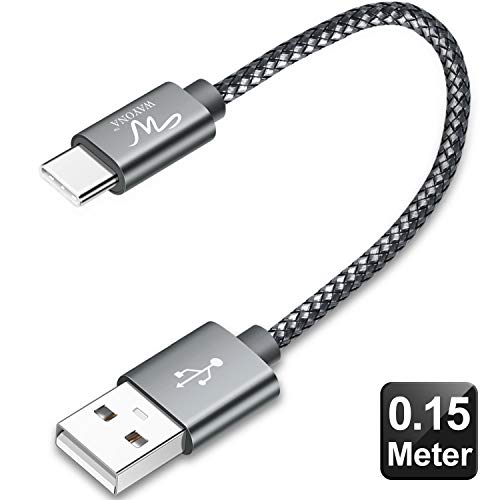 Product Cover Wayona USB Type C Cable Nylon Braided USB C Quick Charger Fast Charging Short Cable for Samsung Galaxy S10e/S10+/S10/S9/S9+/Note 9/S8/Note 8, LG G7 G5 G6, Moto G6 G7 (0.15M, Grey)