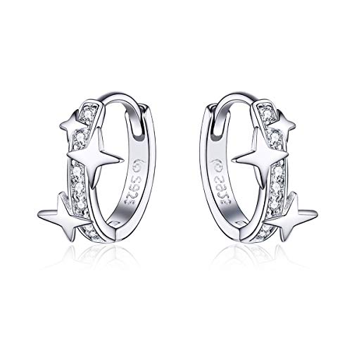 Product Cover Small Hoop Star Earrings for Girls Women S925 Sterling Silver Hypoallergenic Earrings 3A CZ Birthday Christmas Gifts for Teen Girl