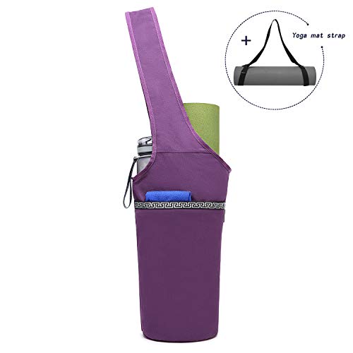 Product Cover ELENTURE Yoga Mat Bag Tote Sling Carrier with Yoga Mat Strap and Large Size Pocket and Zipper Pocket, Fit Most Size Mats (Purple-A)