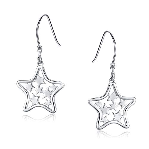 Product Cover Star Earrings, Star Dangle Drop Earrings Sterling Silver Cute Dainty Dangling Earrings For sensitive Ears Star Earrings for Women Teen