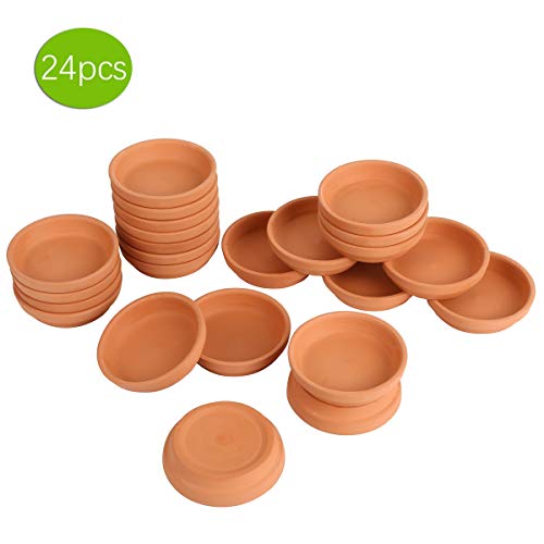 Product Cover 24pcs Terra Cotta Saucer, 3.2-inch Small Mini Clay Pots Tray, Suitable for 4inch, 3inch, 2.5inch, 2inch Succulents Nursery Pots