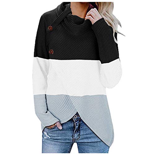Product Cover Women's Chunky Button Turtle Cowl Neck Asymmetric Hem Wrap Pullover Sweater