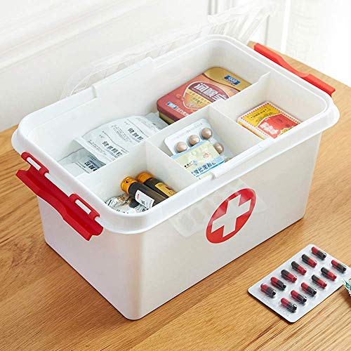 Product Cover SHOPPOSTREET First Aid Box Lockable Medicine Storage Box Plastic Emergency Cabinet Organizer with Detachable Tray and Handle Portable First Aid Organizer for Home Camping Travel and Car