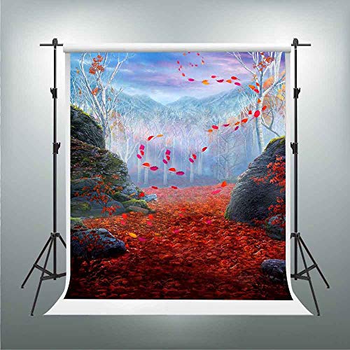 Product Cover GURETER Frozen 2 Backdrop for Princess, 5x7ft, Red Leaf Deciduous Stone Moss Background, Children Kids Photography Props, Cake Table Banner LSGE1671