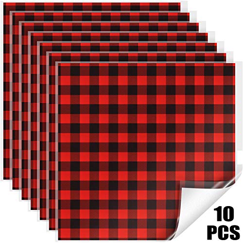 Product Cover 2020 New Year Buffalo Plaid Heat Transfer Printed Vinyl Red Black Check Vinyl Sheets Adhesive Iron on Vinyl for Lumberjack Hunting Party, Valentine's Day