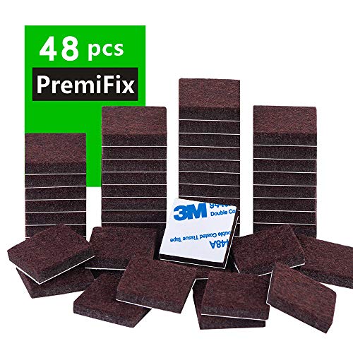 Product Cover Felt Furniture Pads 1 inch 48 Pieces Pack Brown Square Self Adhesive Furniture Pads Anti Scratch Felt Pads for Chair Feet Heavy Duty 5mm Thick Floor Protector for Hardwood Floor