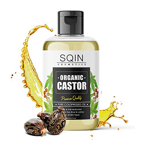 Product Cover SqinCosmetics USDA Organic Cold Pressed Castor Oil - 200ml For Hair Growth, Skin Care, Nails, Eyelash (No Mineral Oil, Hexane & Chemical Free)