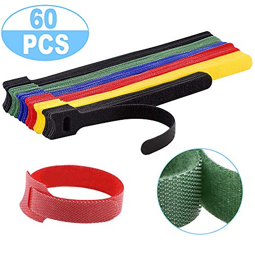 Product Cover 60PCS Reusable Cable Ties, Newlan 2 Size Adjustable Cord Straps, Cable Organizer, Cord Wrap and Hook Loop Cords Management - 5 Colors