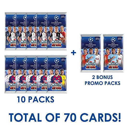 Product Cover Champions League 2019-20 Topps Match Attax 70 Card Set (10 Packs & 2 Promo Packs) (Total of 70 Cards) (Limited Edition Gold Raheem Sterling Card) Look for Superstars Messi, Ronaldo, Mbappe & Neymar!