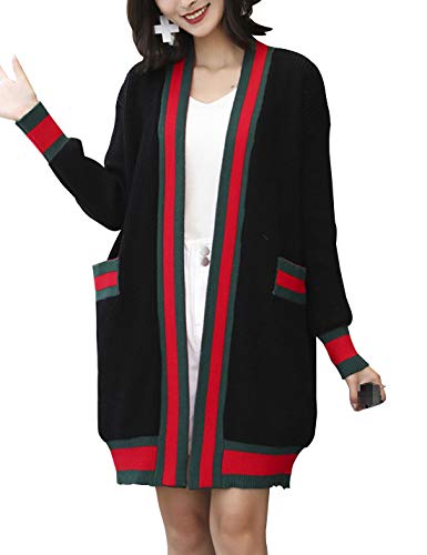 Product Cover D.B.M Women's Loose Casual Long Sleeve Knit Cardigan Without Buckle Sweater (One Size, Black2)