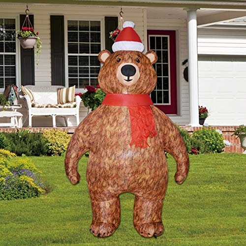 Product Cover GOOSH 6 FT Christmas Inflatable Brown Bear with hat LED Lights Indoor-Outdoor Yard Lawn Decoration - Cute Fun Xmas Holiday Blow Up Party Display