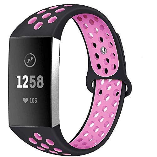Product Cover Silicone Bands Compatible with Fitbit Charge 3 Band Silicone Breathable Soft Replacement Straps with Air Holes Double Layer Sports Watch Band