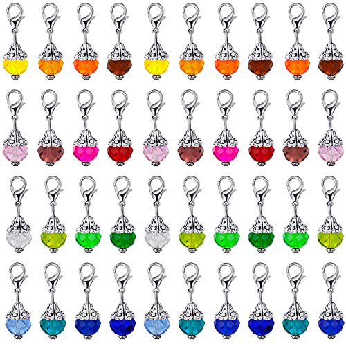 Product Cover 40 Pieces Crystal Dangle Charms Pendants Glass Drop Beads Handmade Dangle Bead Charms with Silver Bead Cap for Jewelry Making Necklace Earring Accessory, Assorted Colors