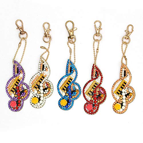 Product Cover DIY Diamond Painting Keychain, 5D Embroidery Kits Ornaments, Used for Crafts Craft Key Ring Mobile Phone Charm Bag Decoration (5pcs) (Musical Note)