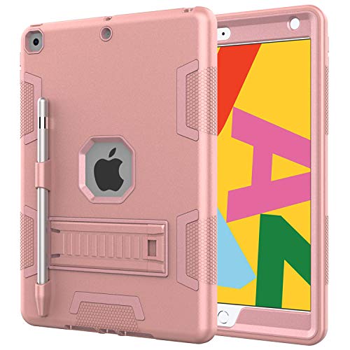 Product Cover Ezavan Case for New iPad 10.2 2019, Hybrid Heavy Duty Shockproof Full Body Protective Cover Case Built-in Kickstand & Pencil Holder for iPad 10.2 inch (7th Generation, 2019 Release) (Pink)