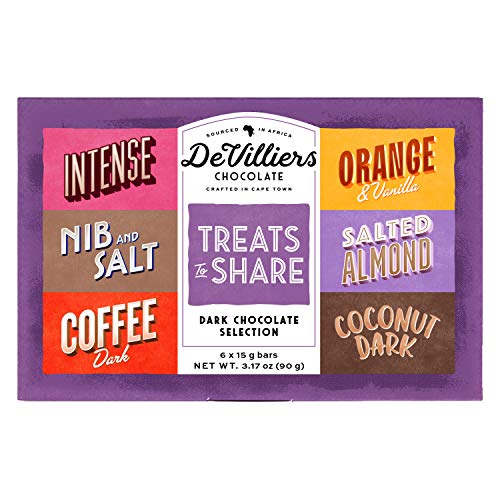 Product Cover De Villiers Dark Chocolate Bar - Gluten Free Vegan Candy - Vegan Chocolate - GMO Free Gourmet Bar - Assorted MIX Gift Pack Of 6 - 3.2 & 16.9 Ounce (3.2 Ounce Sample Pack))