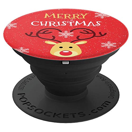 Product Cover Merry-Christmas with Rudolph and Snowflakes on 11-Red PopSockets Grip and Stand for Phones and Tablets